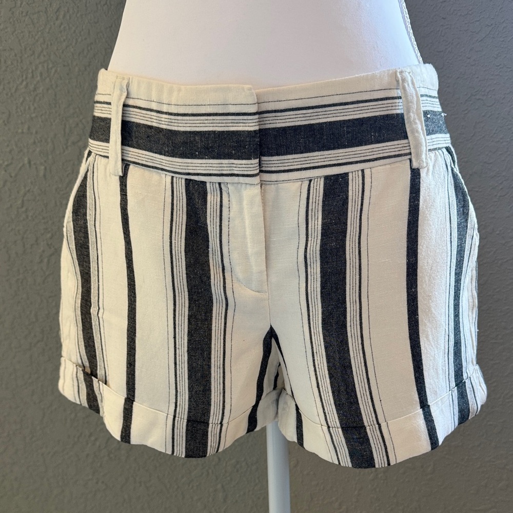 Express Charcoal and White Striped Women Shorts -Midi Low Rise